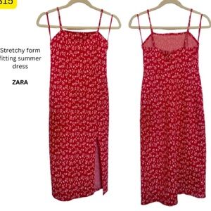 Zara Vibrant Red Patterned Dress